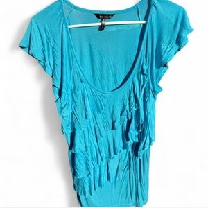 Nicole Miller blue ruffle short sleeve top size S
